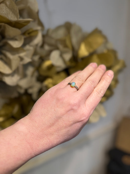 Opal diamond 18ct bi-colour gold ring