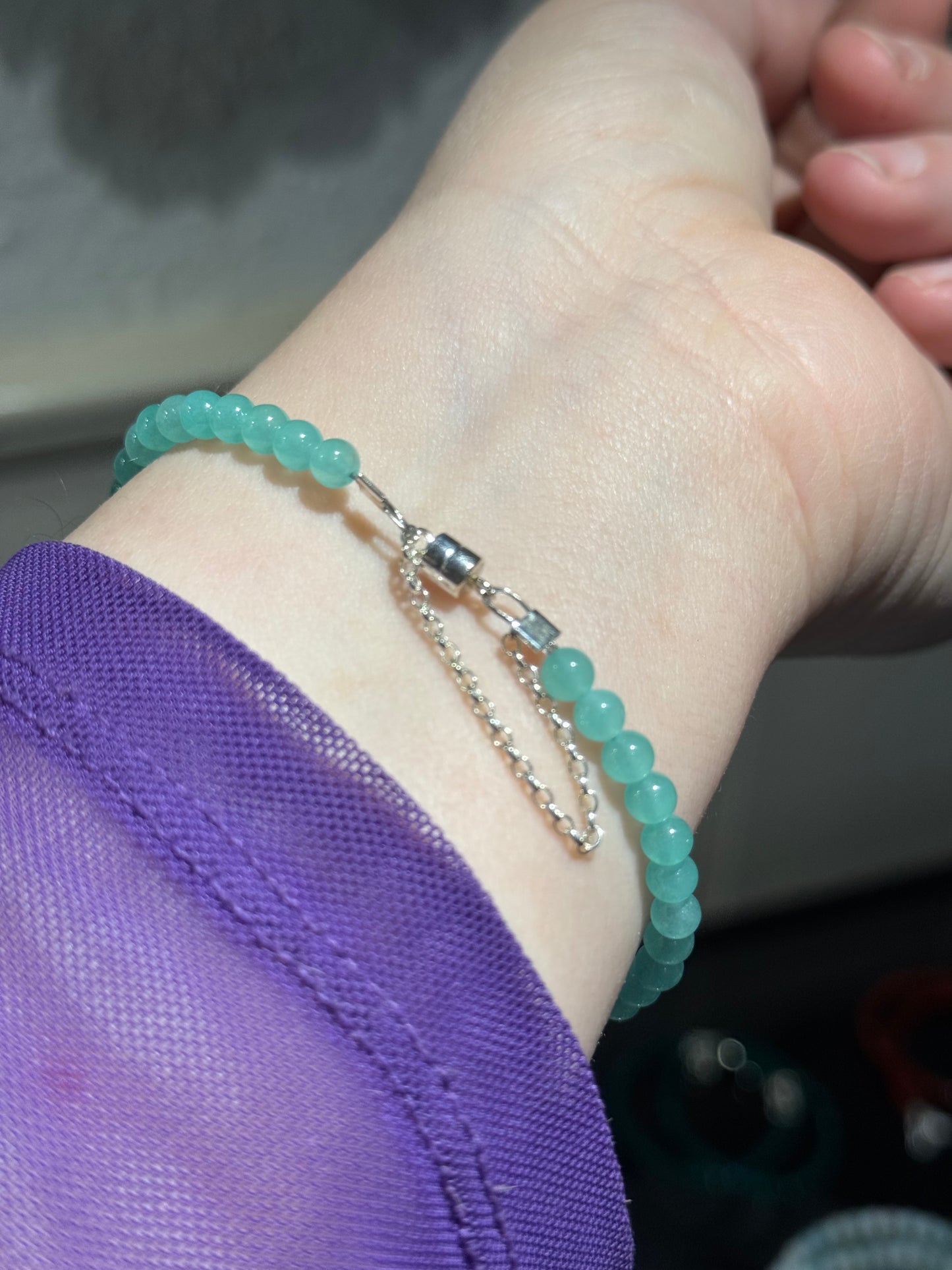 Green Kyanite magnetic silver bracelet.