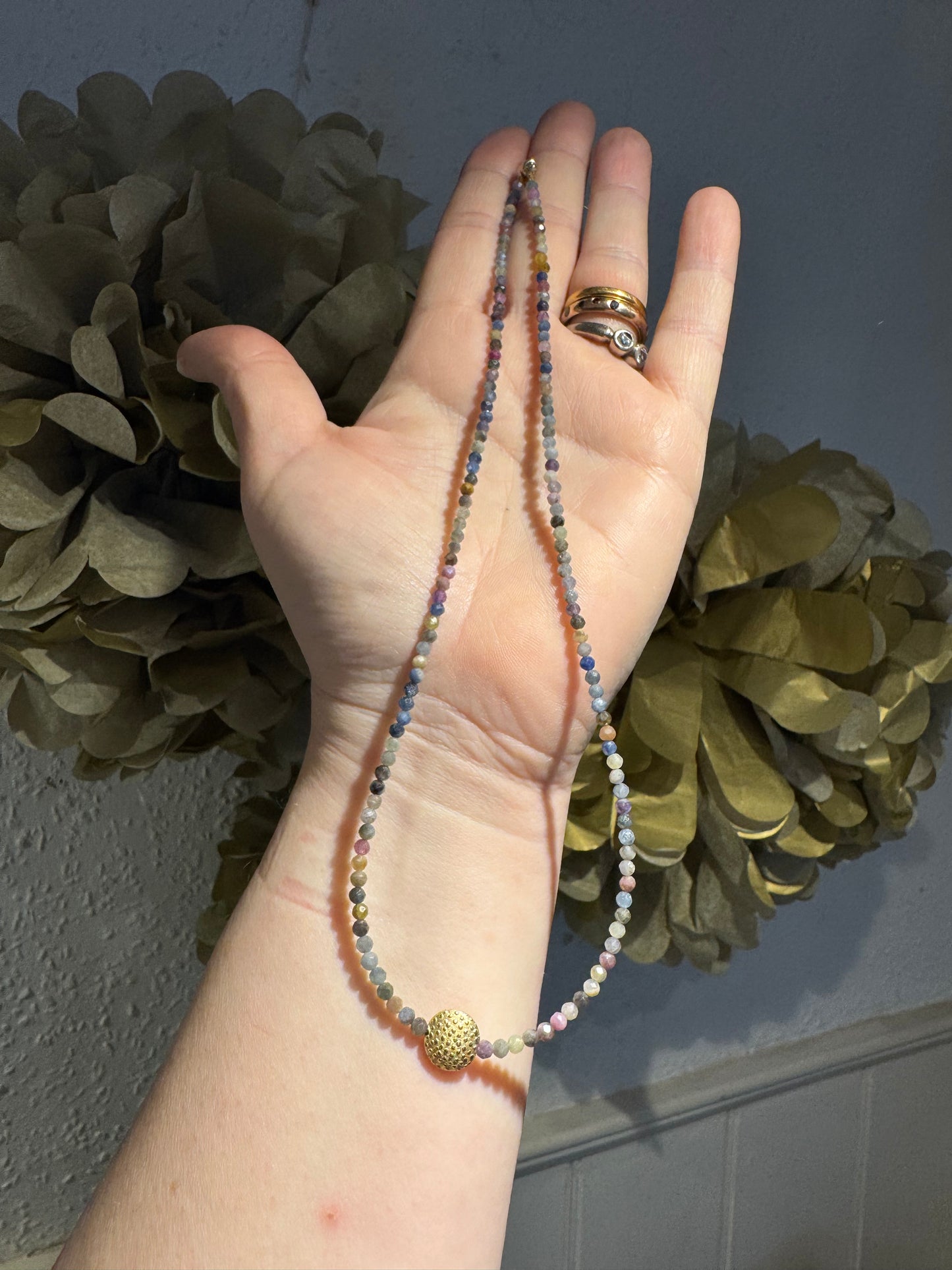 Sapphire silver gilt bead necklace.