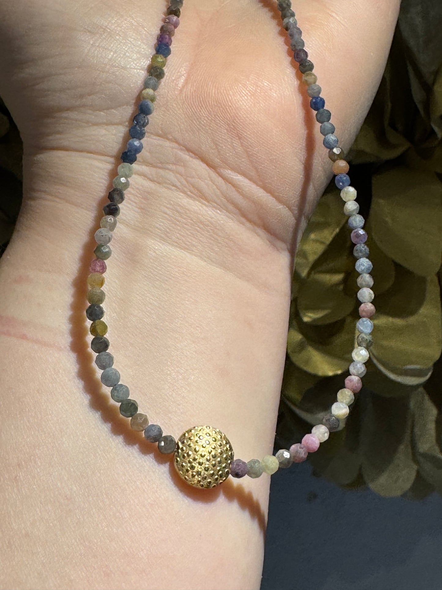 Sapphire silver gilt bead necklace.