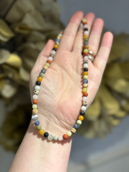 Mixed gemstone signature matt finish bead necklace.