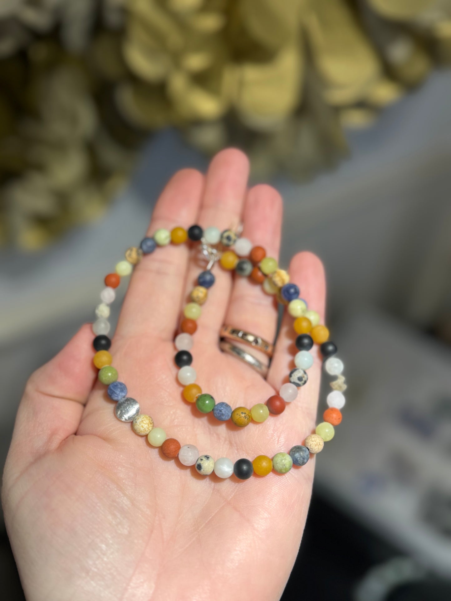 Mixed gemstone signature matt finish bead necklace.