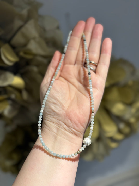 Amazonite matt bead silver disc necklace.