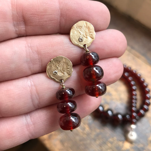 Rare Hessonite Garnet Yellow gold / diamond earrings.