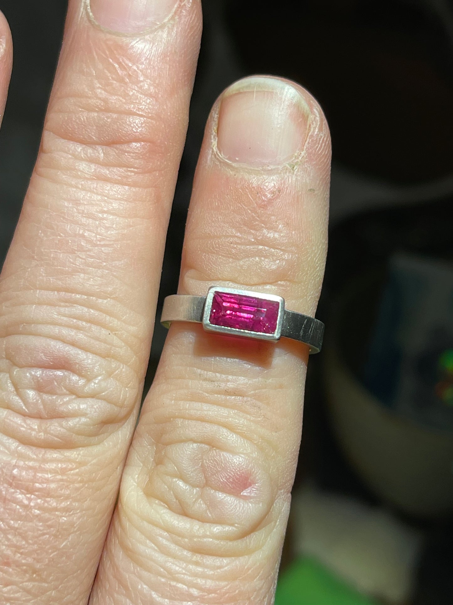 Oblong Ruby Platinum ring